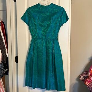 1960’s vintage Teal and Blue Brocade Cocktail Dress
